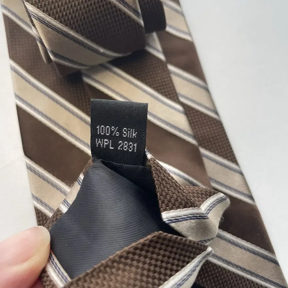 MICHAEL KORS MEN’S TIE BROWN WITH GOLD WHITE STRIPES 100% SILK 3.5 X 59 Corpcore